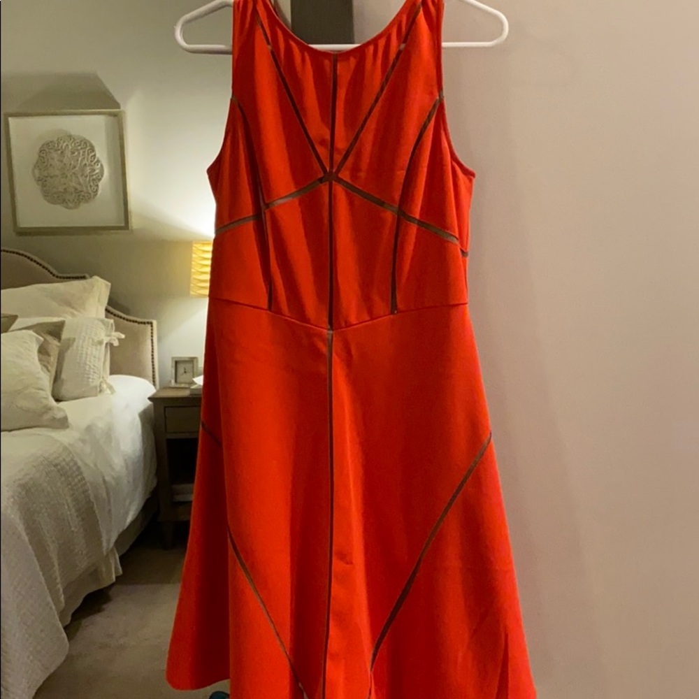 Deep coral dress with a nude slip underneath!